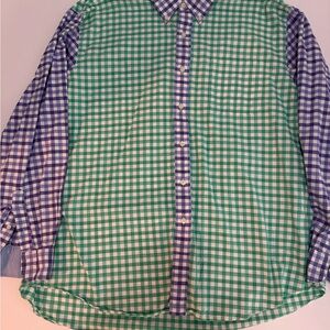 Men's Green and Purple  Gingham Button-Down Shirt